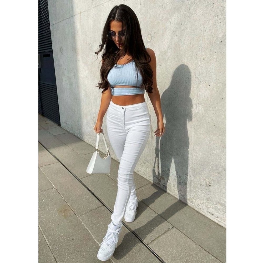 White High Waist Skinny Denim Jeggings - Picture 12 of 14